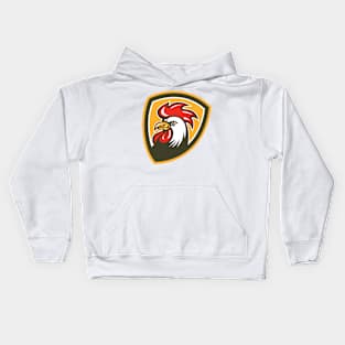 Chicken Rooster Head Mascot Shield Retro Kids Hoodie